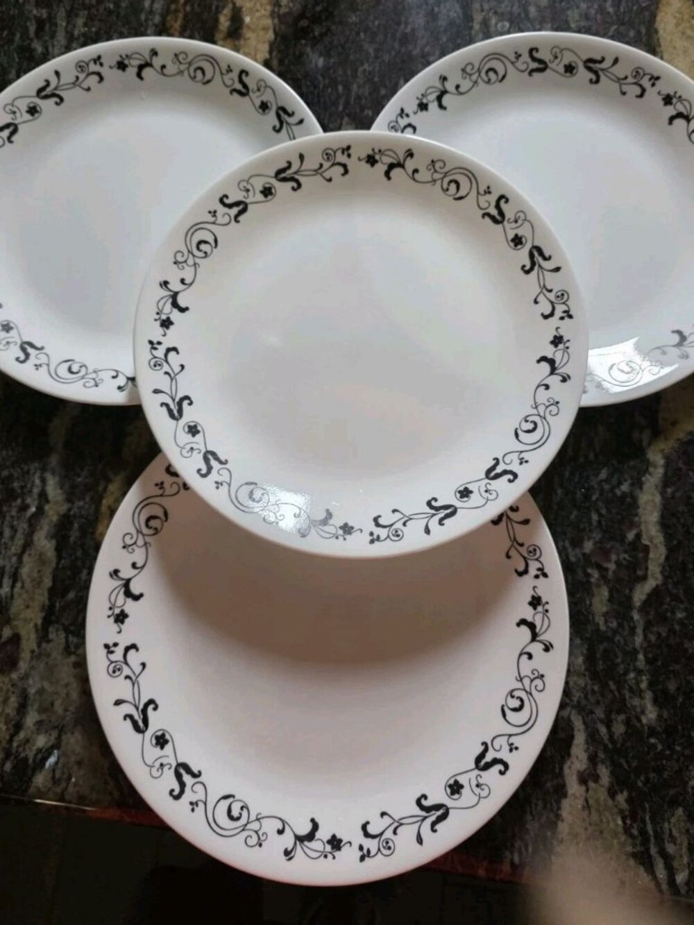 Corelle Garden Getaway 10" Dinner Plates Set Of 4 Black White
